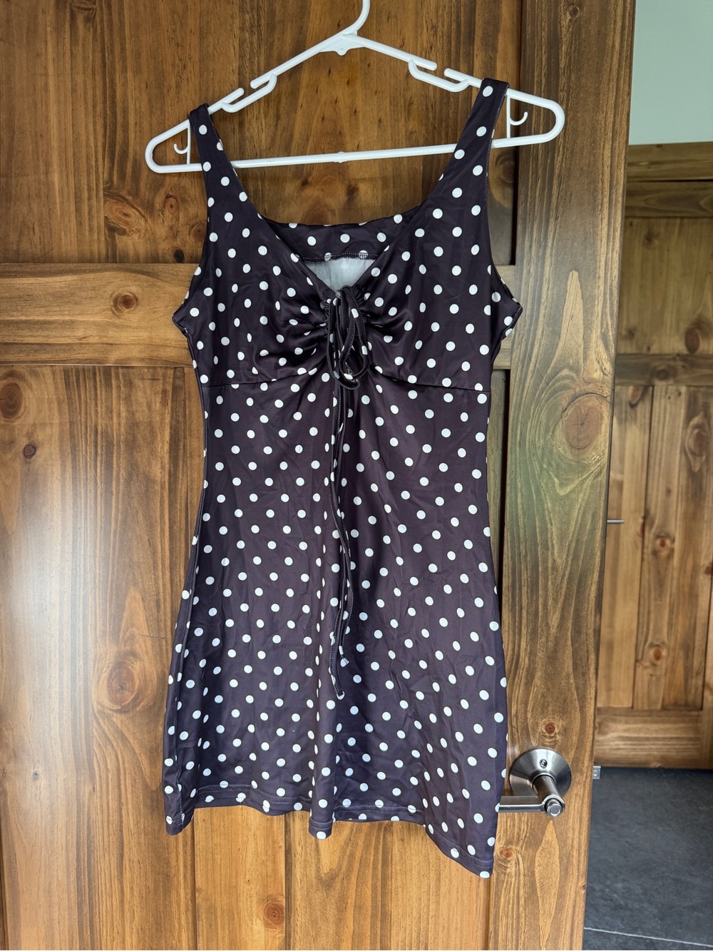 Black Polka Dot Tie-Front Sundress - White Dots